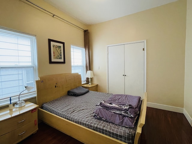 bedroom featuring a closet and dark wood-type flooring