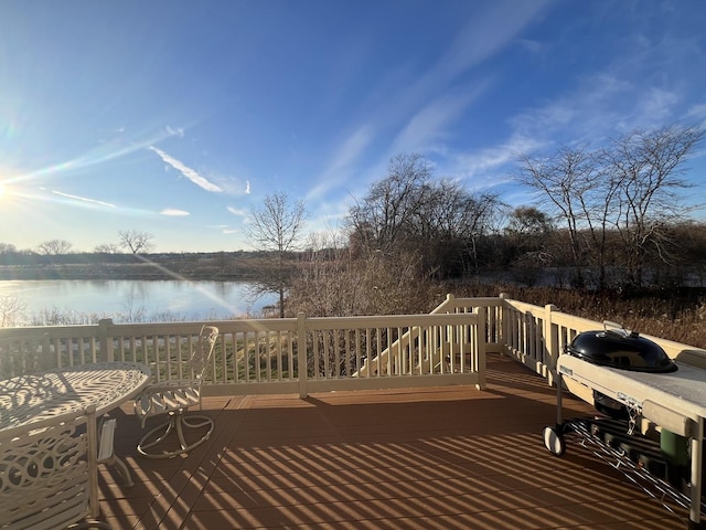 deck with a water view