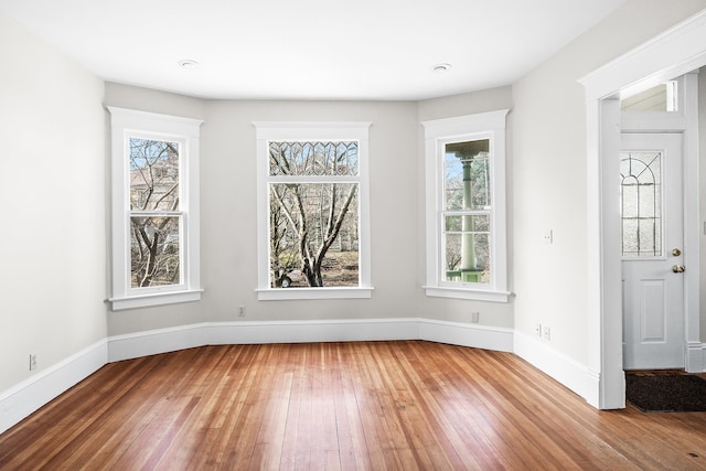 unfurnished dining area featuring wood-type flooring and plenty of natural light