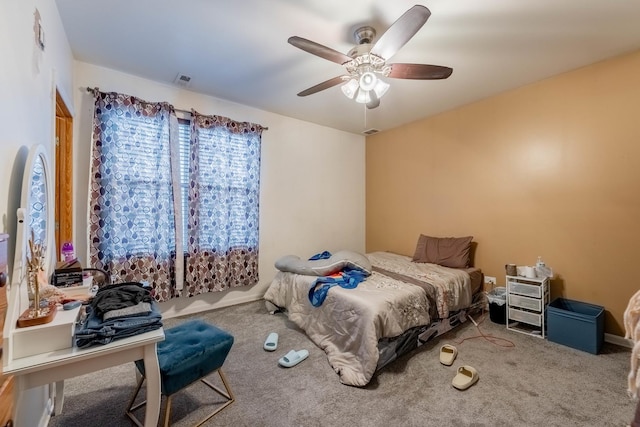 bedroom featuring carpet and ceiling fan