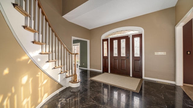 2239 Pine Bluff Dr, Dixon, IL 61021 - foyer entrance with baseboards, stairs, and marble tiled floors