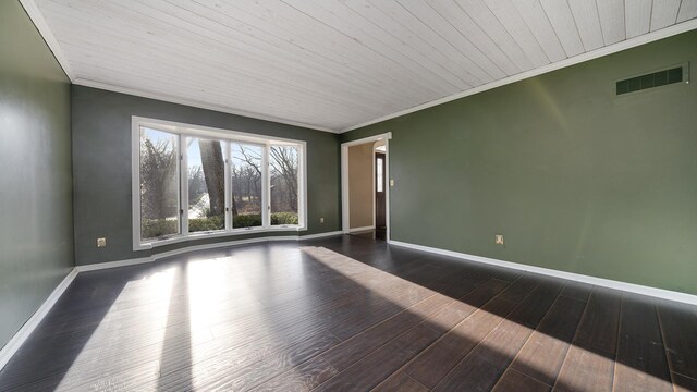 2239 Pine Bluff Dr, Dixon, IL 61021 - unfurnished room with ornamental molding, dark wood-style flooring, baseboards, and wood ceiling
