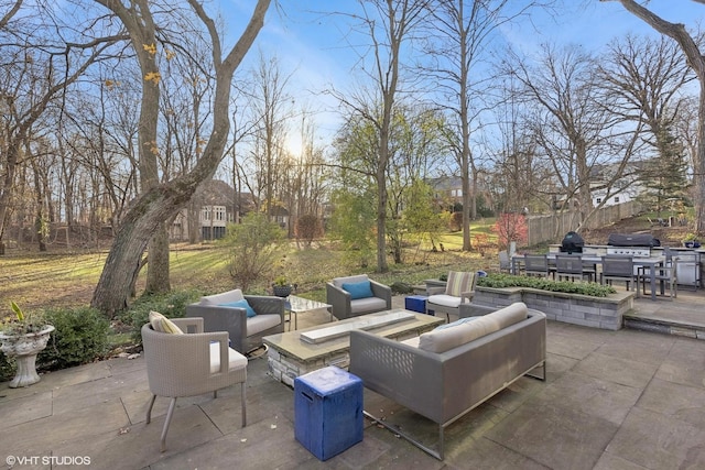 view of patio / terrace featuring a grill and an outdoor living space