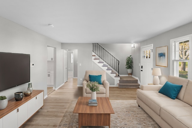 living room featuring light wood-type flooring