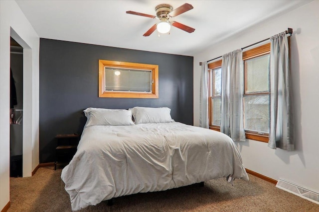 bedroom with carpet flooring and ceiling fan