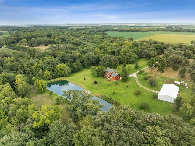 drone / aerial view with a rural view and a water view