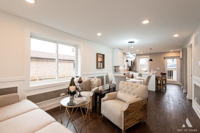 living room featuring dark hardwood / wood-style flooring