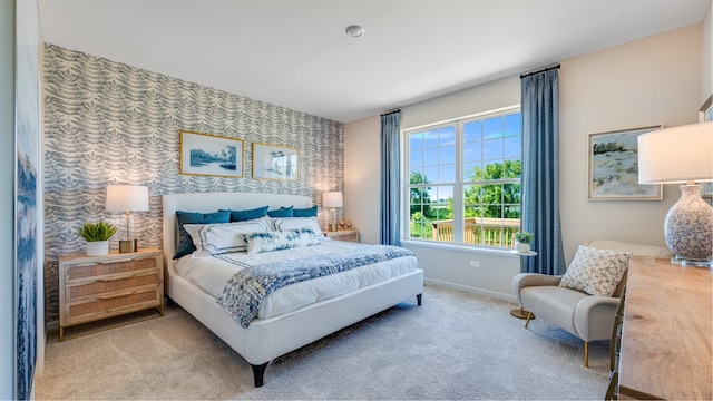 14824 S Dyer Ln, Plainfield, IL 60544 - carpeted bedroom with wallpapered walls and an accent wall