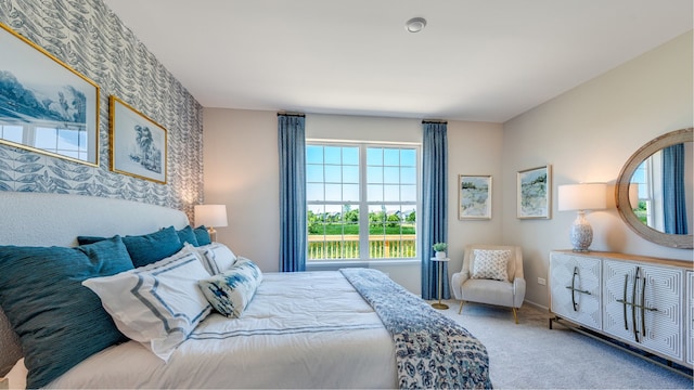 14824 S Dyer Ln, Plainfield, IL 60544 - carpeted bedroom with multiple windows, wallpapered walls, and an accent wall