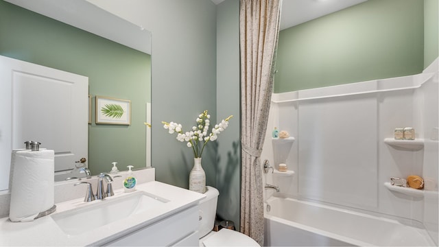 full bathroom featuring vanity, toilet, and shower / tub combo