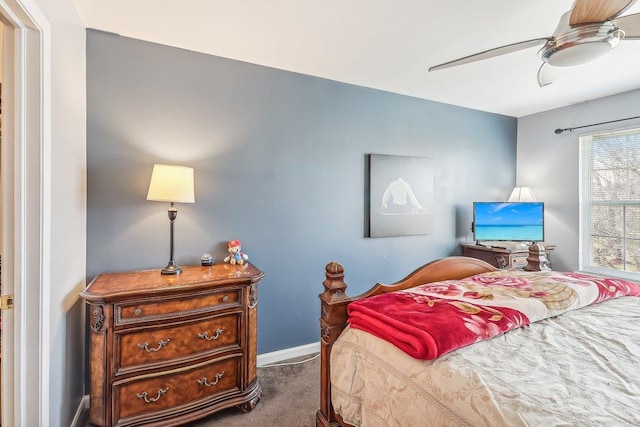 bedroom featuring carpet floors and ceiling fan