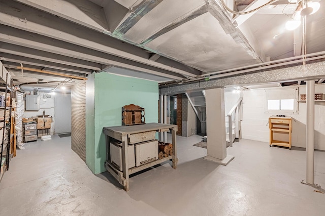 basement with electric panel