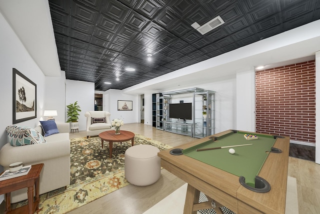 rec room featuring hardwood / wood-style floors and pool table