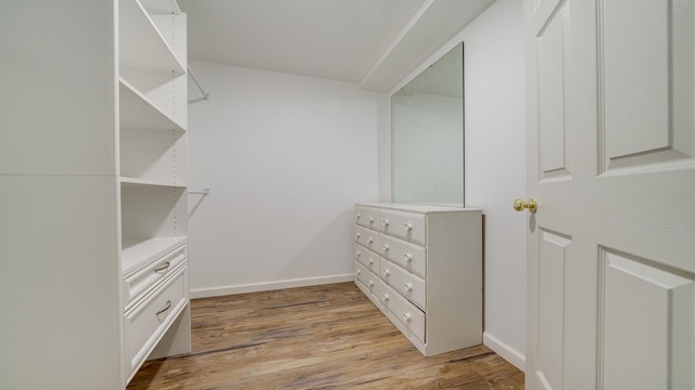 spacious closet with light hardwood / wood-style flooring