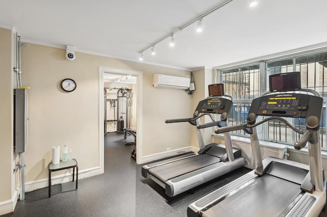 workout room with a wall mounted air conditioner