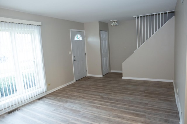 entrance foyer with a healthy amount of sunlight and wood-type flooring