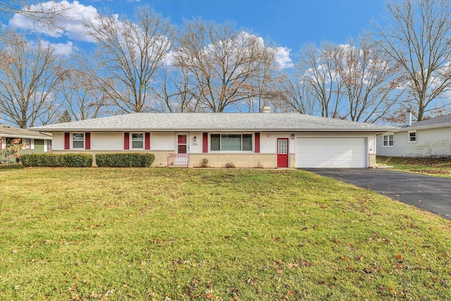 ranch-style house with a front lawn and a garage