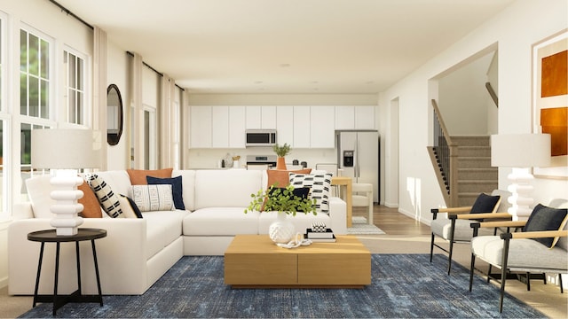 living room with dark wood-type flooring