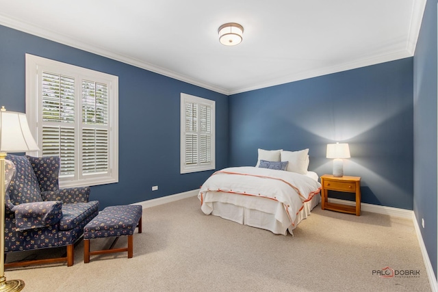 bedroom featuring crown molding and carpet flooring