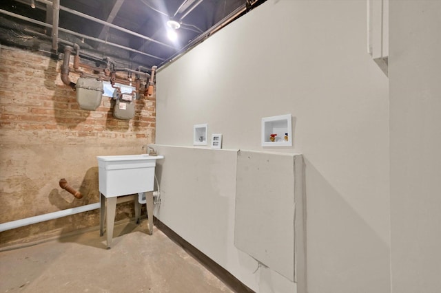 basement with brick wall