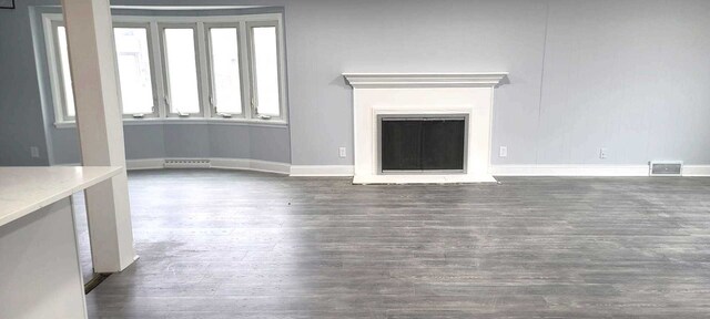 unfurnished dining area with dark hardwood / wood-style flooring