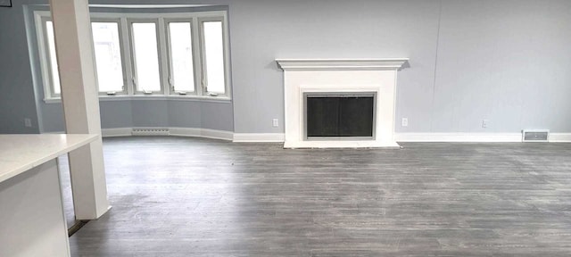 unfurnished living room with dark hardwood / wood-style flooring