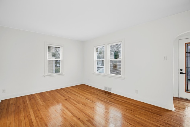 spare room with a healthy amount of sunlight and light hardwood / wood-style floors