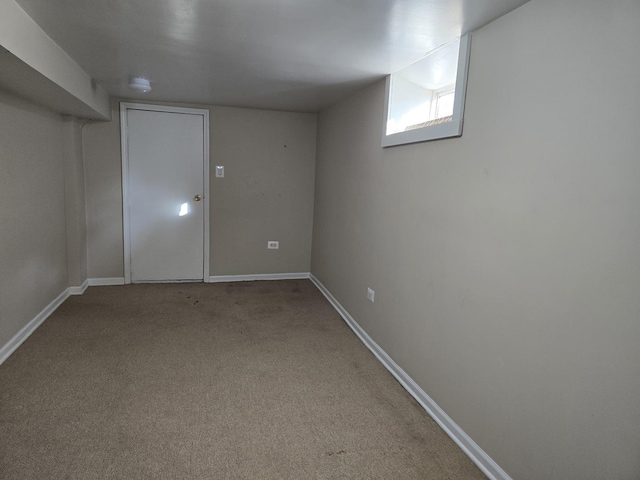 basement featuring carpet flooring