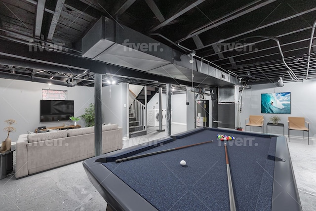 recreation room featuring billiards and water heater