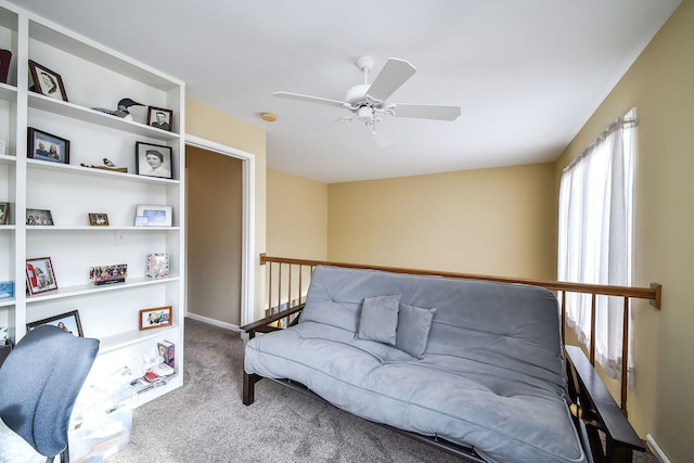 home office featuring ceiling fan and carpet floors