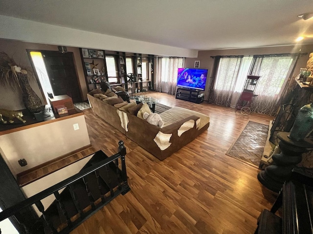 living room with hardwood / wood-style floors