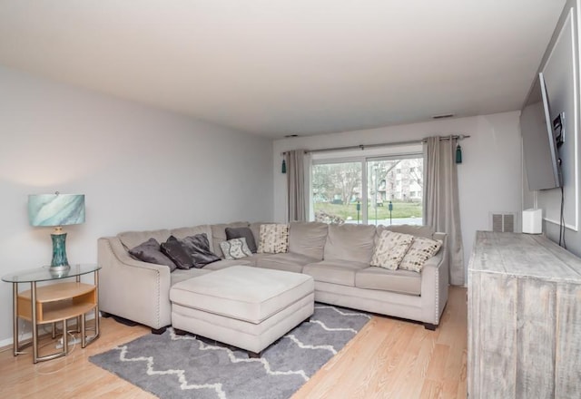 living room with light hardwood / wood-style floors