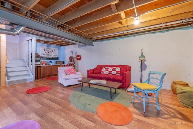 basement with wood-type flooring