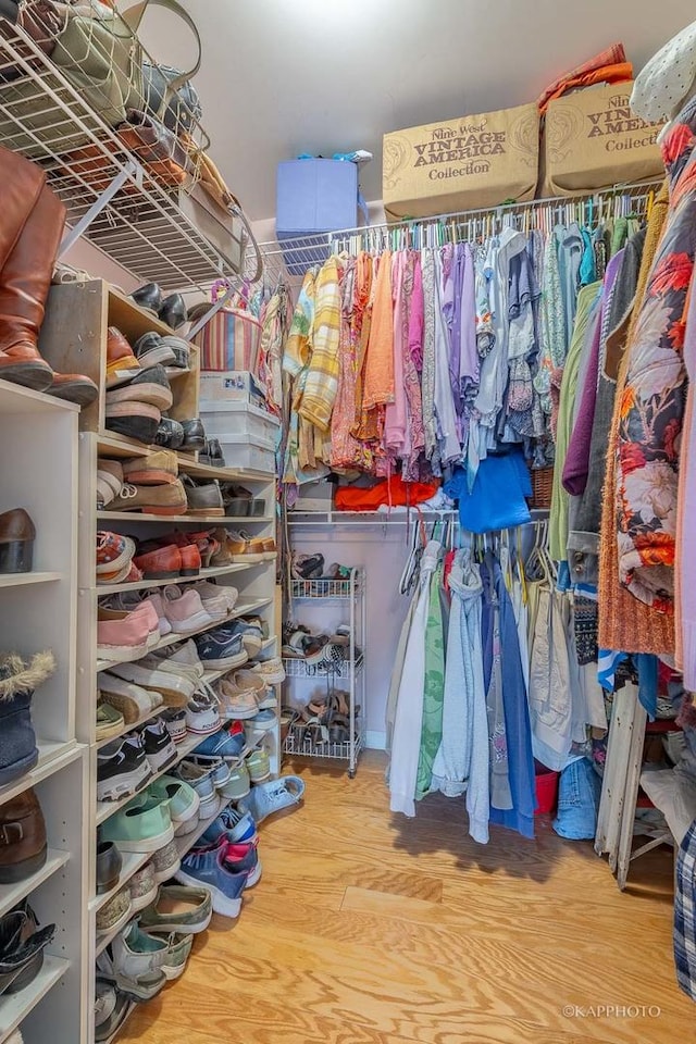 walk in closet featuring hardwood / wood-style flooring