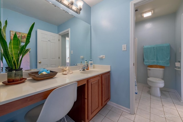 bathroom featuring tile patterned flooring, vanity, and toilet