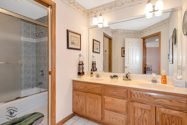 bathroom featuring shower / bath combination with glass door, vanity, and tile patterned floors