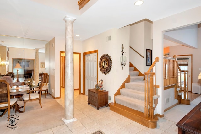 interior space with decorative columns