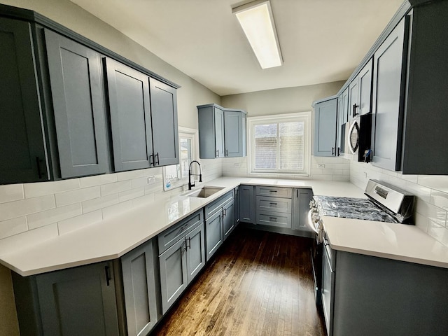 kitchen featuring backsplash, dark hardwood / wood-style floors, sink, and stainless steel appliances