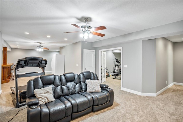 living room featuring light colored carpet