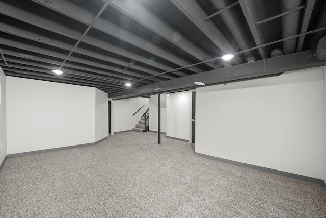 basement featuring carpet flooring