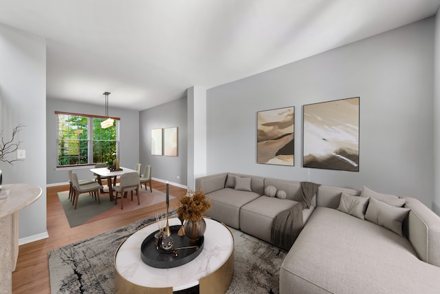 living room with hardwood / wood-style flooring