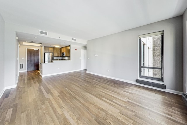 unfurnished living room with light hardwood / wood-style floors