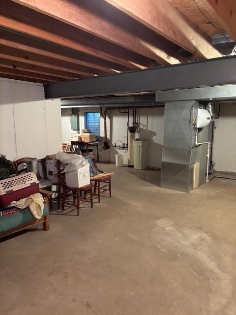 basement with heating unit