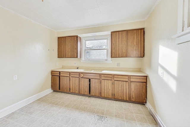 kitchen with crown molding and sink