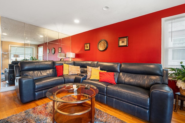 living room featuring light wood-type flooring