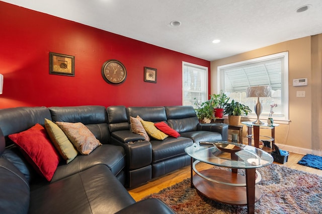 living room featuring plenty of natural light and light wood-type flooring