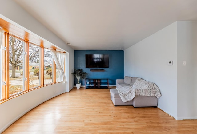 sitting room with plenty of natural light and light wood-type flooring