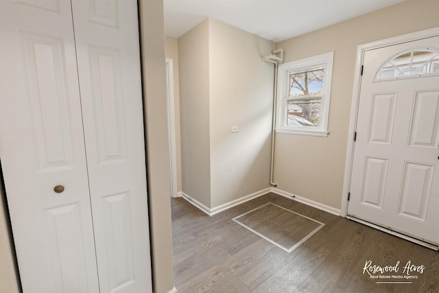 entryway with hardwood / wood-style floors