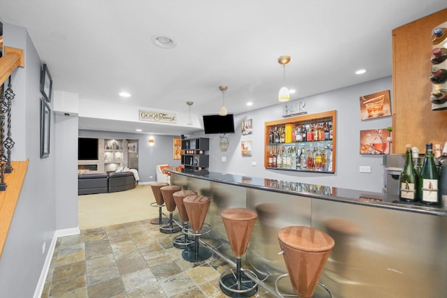 bar with decorative light fixtures