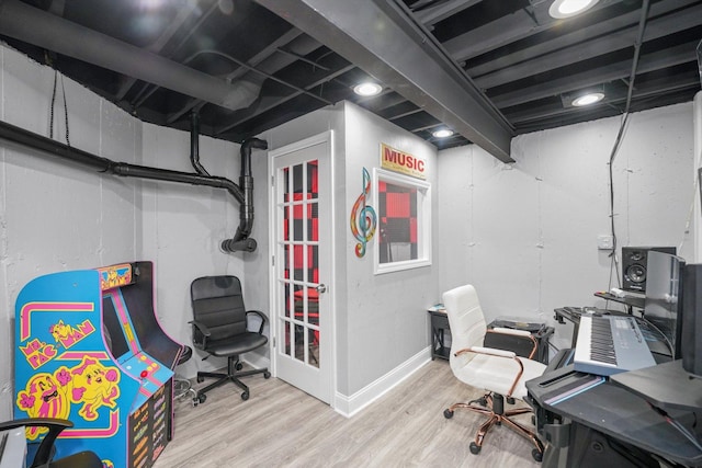 office area featuring light hardwood / wood-style flooring